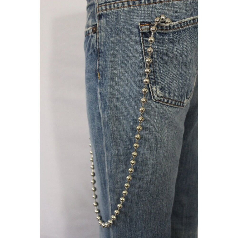 Men Long Silver Metal Ball Charms Wallet Chain Key Chain Biker Jeans Trucker
